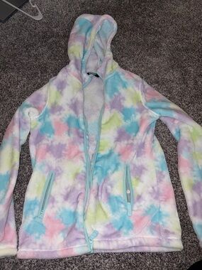 Lands' End Pastel Tie-Dye Hooded Fleece Jacket - Pink, Blue, Purple, Green